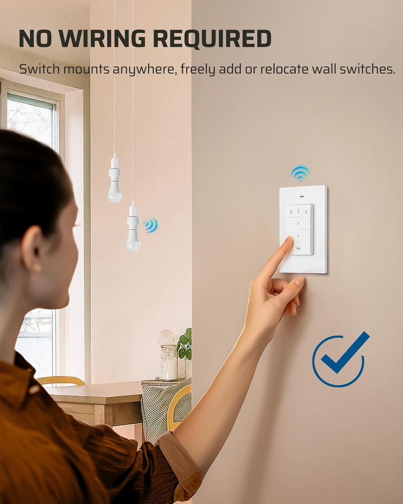 DEWENWILS Remote Control Light Socket, Wireless Light Switch for Pull Chain Light Lamp Fixtures, 100FT Range, No Wiring Needed, ETL Listed(1 Wall Mounted Controller+2 Socket, Shorter Version) - Image 2